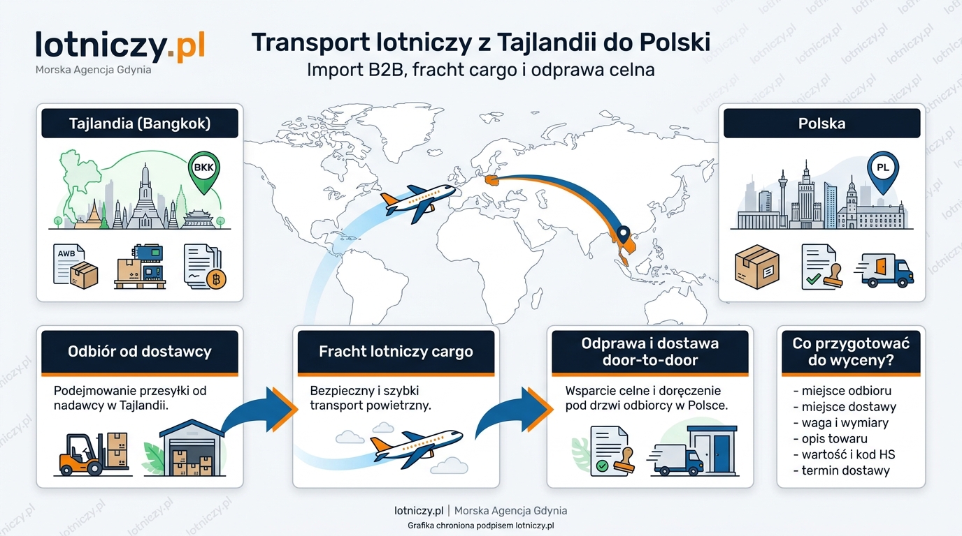 Transport lotniczy z Tajlandii do Polski - import B2B, fracht cargo i odprawa celna